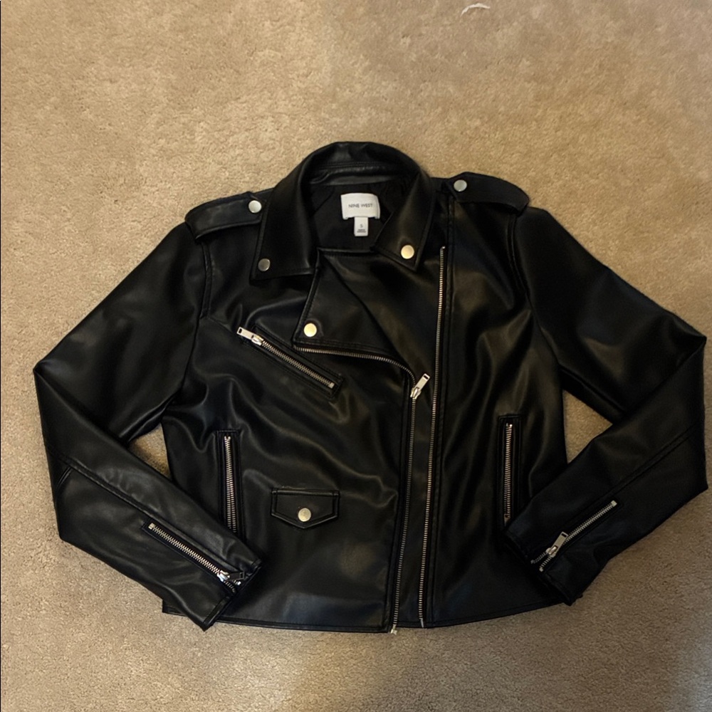 Nine West Black Leather Jacket with Silver Accents